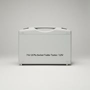 A white plastic carrying case for a 7 & 13 Pin Socket Trailer Tester / 12V